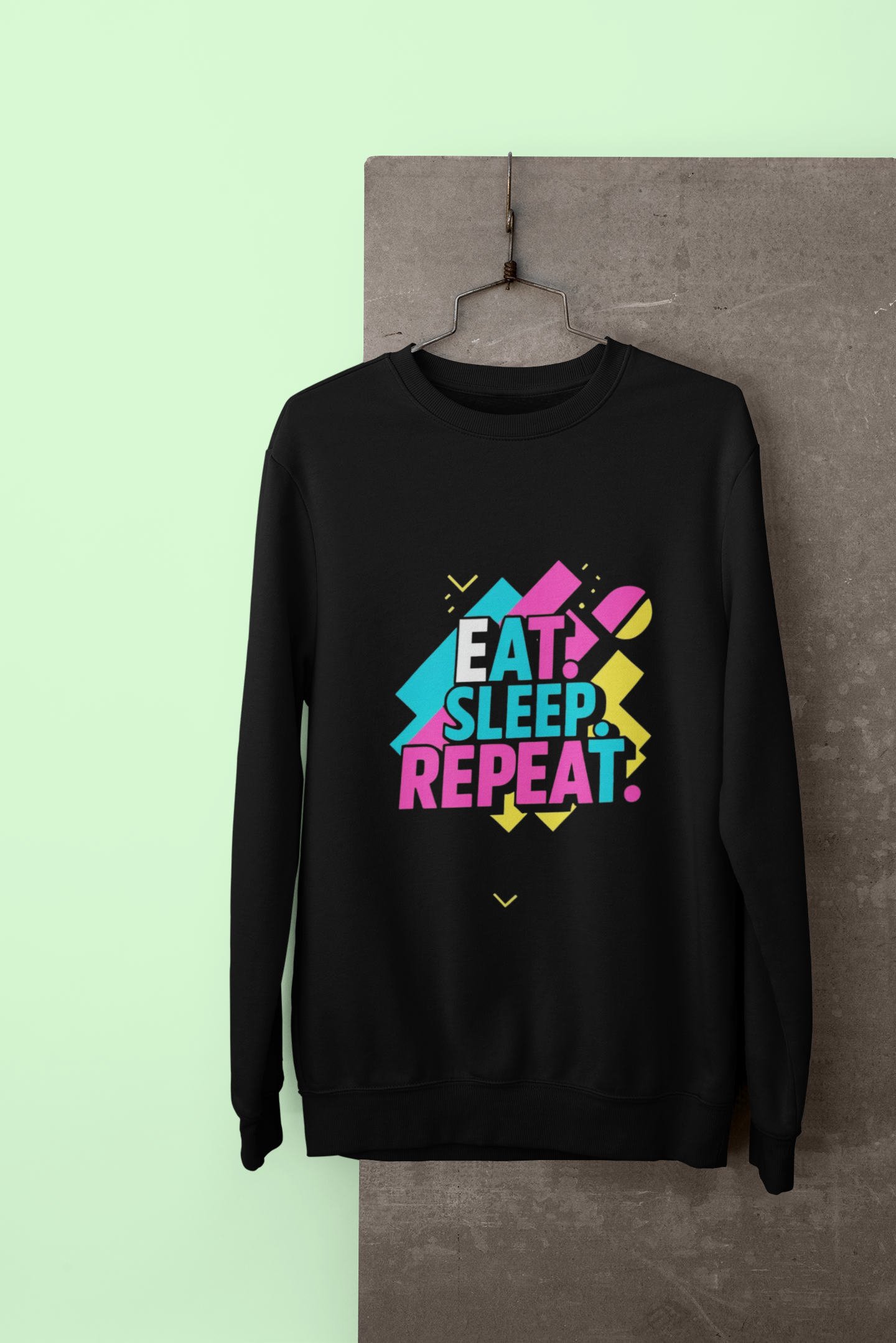 Colorful Motivational Sweatshirt - Eat, Sleep, Repeat, Casual Gift, Fitness Apparel, Self-Care Reminder, Everyday Comfort