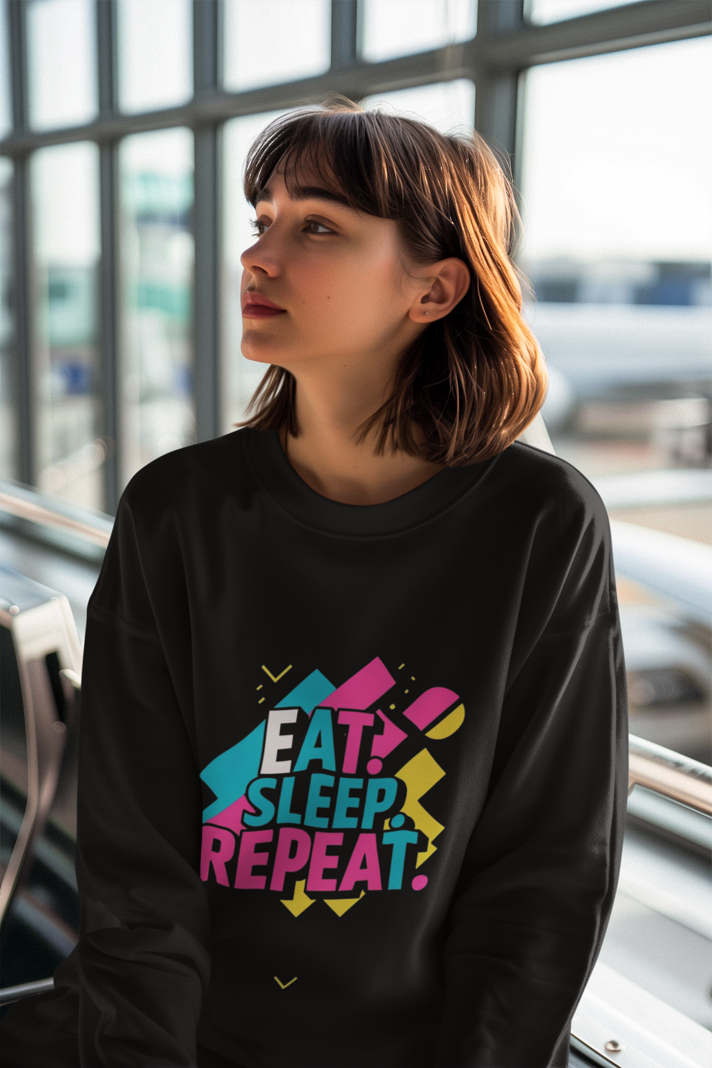 Colorful Motivational Sweatshirt - Eat, Sleep, Repeat, Casual Gift, Fitness Apparel, Self-Care Reminder, Everyday Comfort